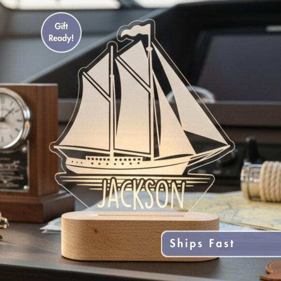 Personalized Boat Night Light – Custom LED Lamp for Kids - Picture 1 of 8